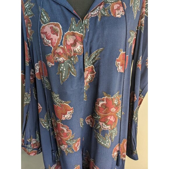 NWT ASTR the Label Navy and Burgundy Floral Long Sleeve Romper - S - Picture 2 of 14